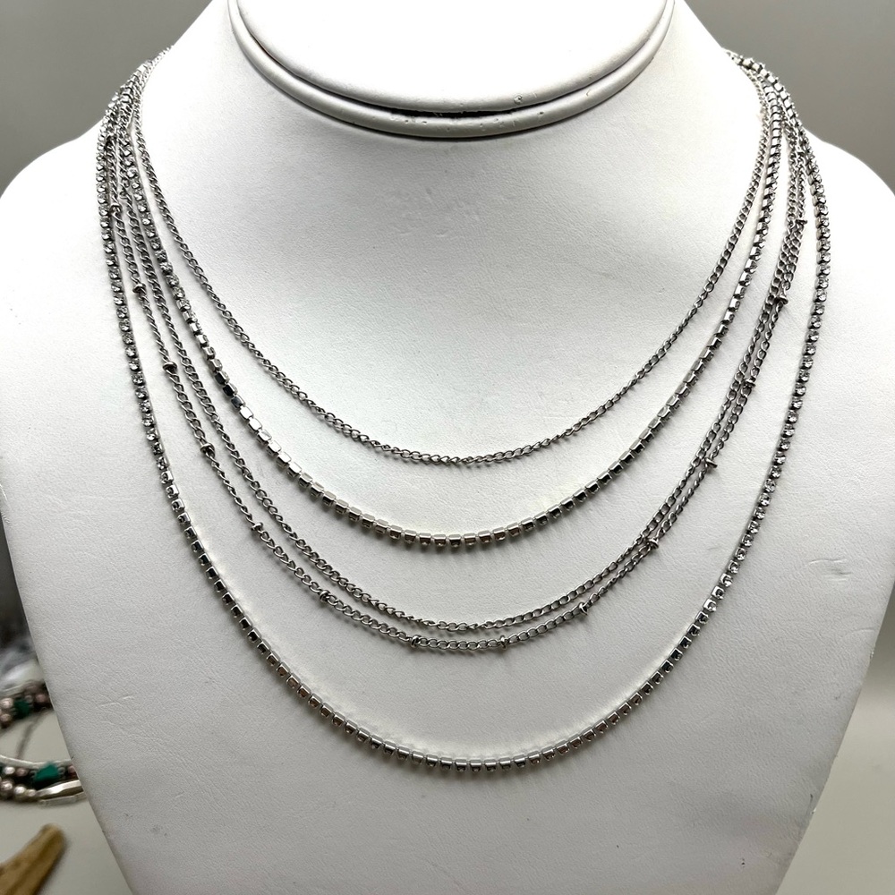 Chic Silver Tone Layered Necklace - Dainty Minimalist Chain Stack - Y2K Modern"